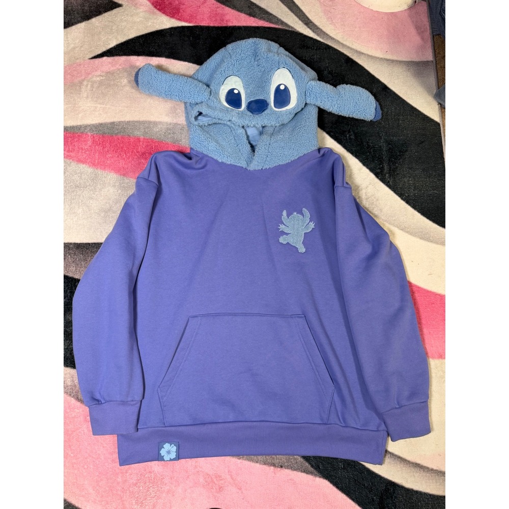 Disney Lilo and Stitch Purple Sherpa Hood 3D Ear Character Hoodie M/L